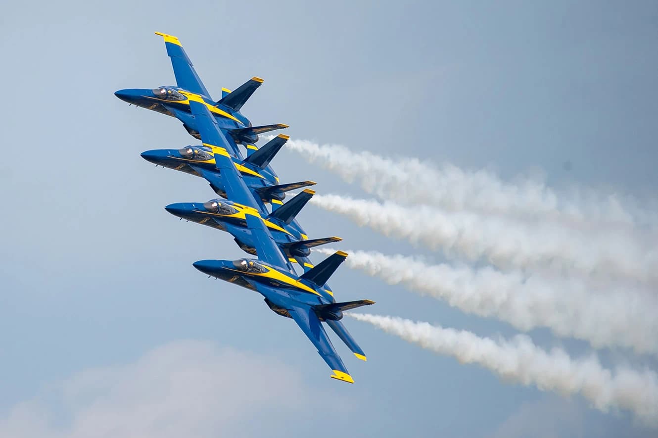 U.S. Navy Blue Angels flying in tight formation